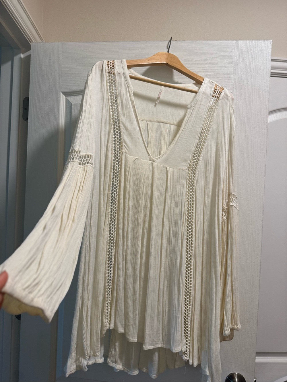 Free People Ivory Crochet-Trim Flowing Peasant Tunic